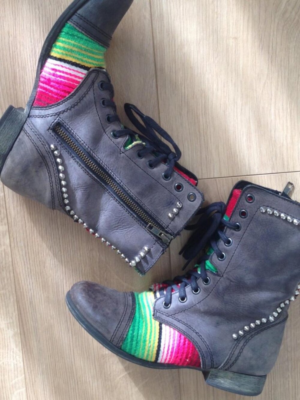 Leather ankle boots biker studded unique edgy